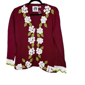 Storybook Knits Holiday Hydrangea Zip Cardigan Small